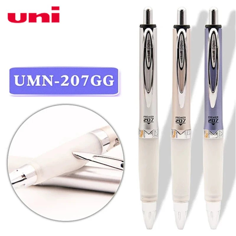1PCS Japan Imported UMN-207GG Anti-fatigue Press Gel Pen Comfortable Soft Grip Quick-drying Black 0.