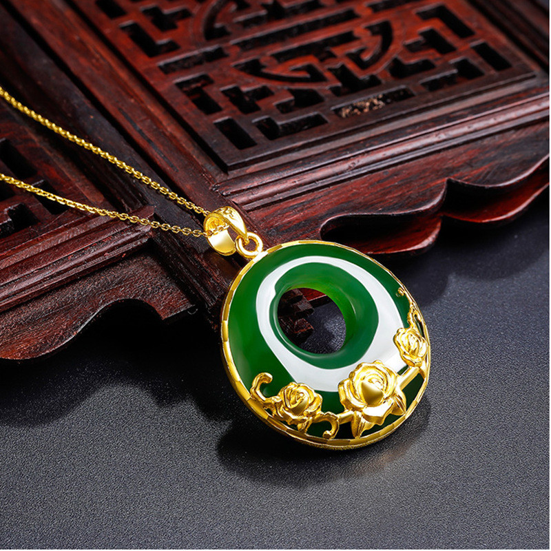 Bauhinia Jade Peace Buckle Pendant Women 24K Gold, AU999 - AU999 Highlights Jade, Lively Bauhinia,