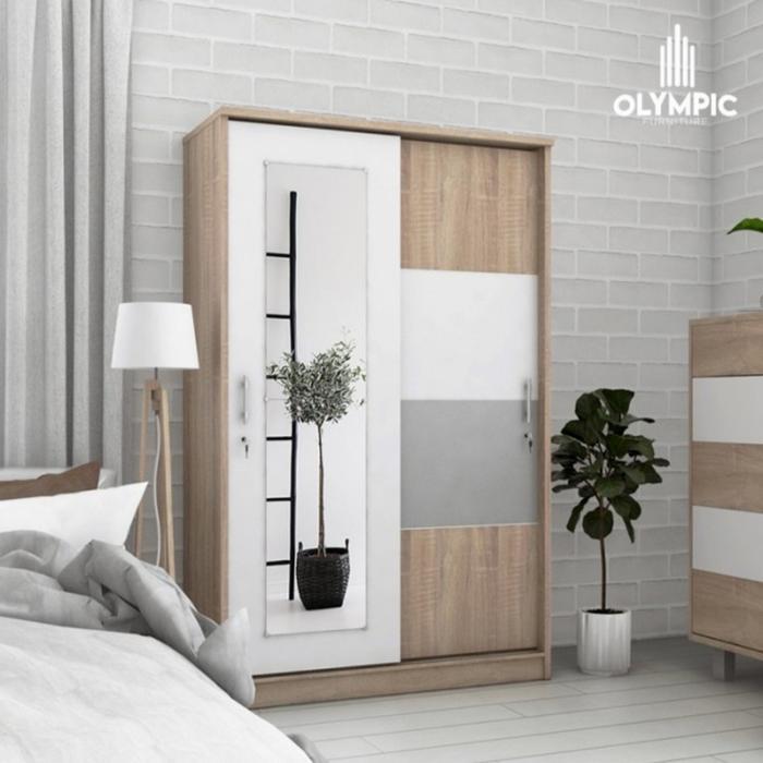Lemari Baju Sliding Kaca Lemari Pakaian Sliding 2Pintu Olympic