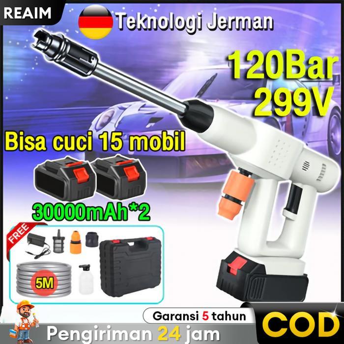 Reaim Alat Cuci Mobil Cordless 600W 120Bar, Mesin Cuci Mobil dan Motor, Jet Cleaner, Alat Cuci Motor