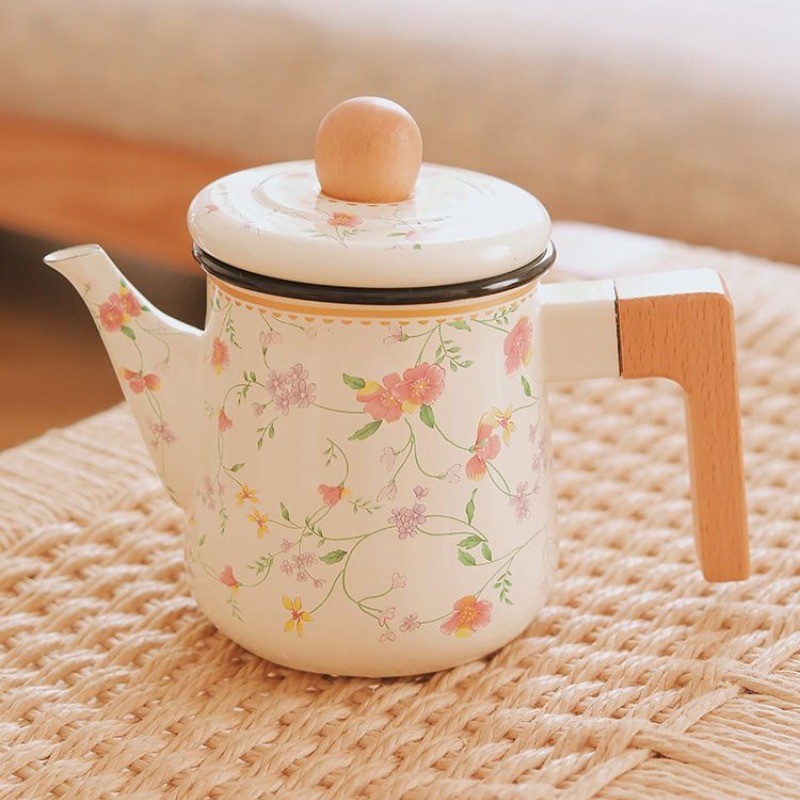 1.2L French Girly Heart Flower Enamel Teapot Kettle Boiler Induction Cooker Gas Cooker Universal