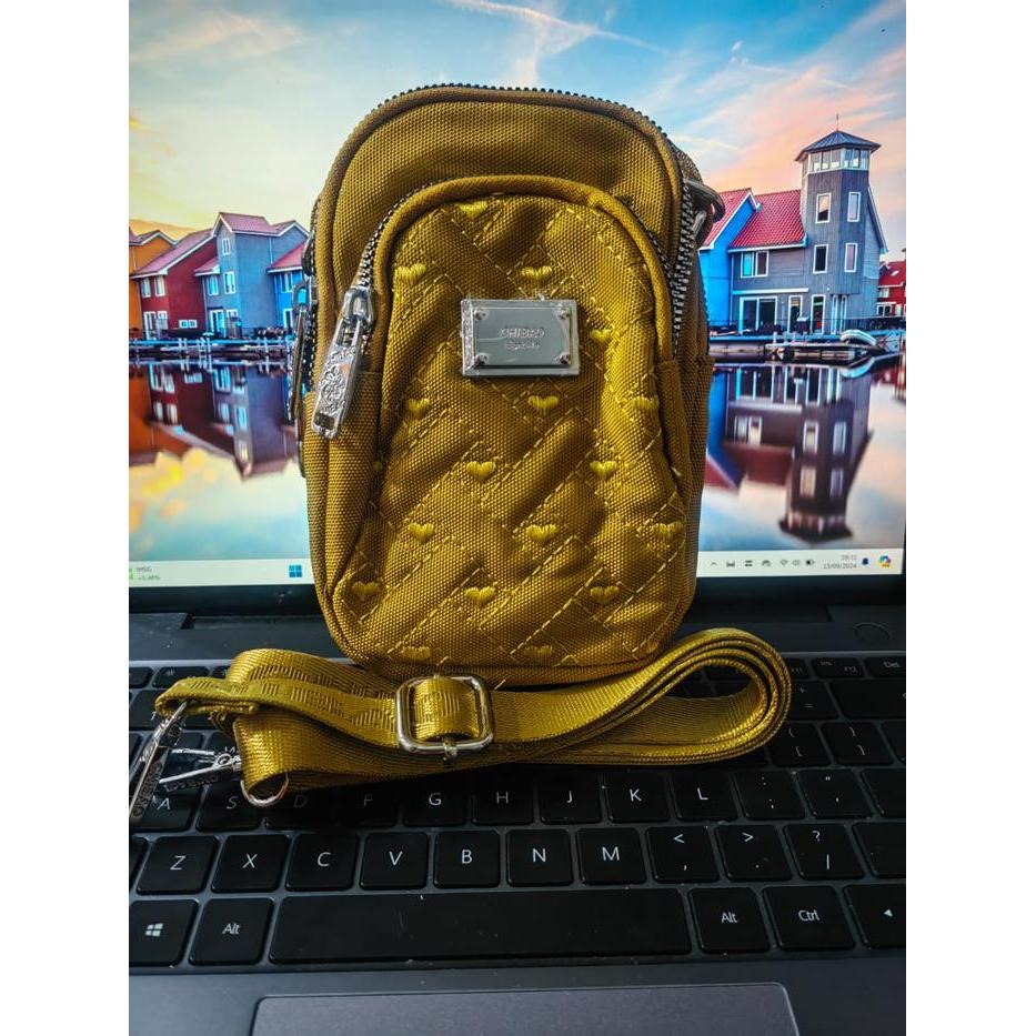 veluna- Tas Selempang Wanita 8182-22-30 Kanvas Bordir Love Slingbag Cewek Hitam Pink