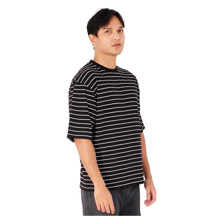 ta5x- Poshboy Quebec Kaos Lengan Pendek Pria Warna Hitam Motif Garis Bahan Super Premium