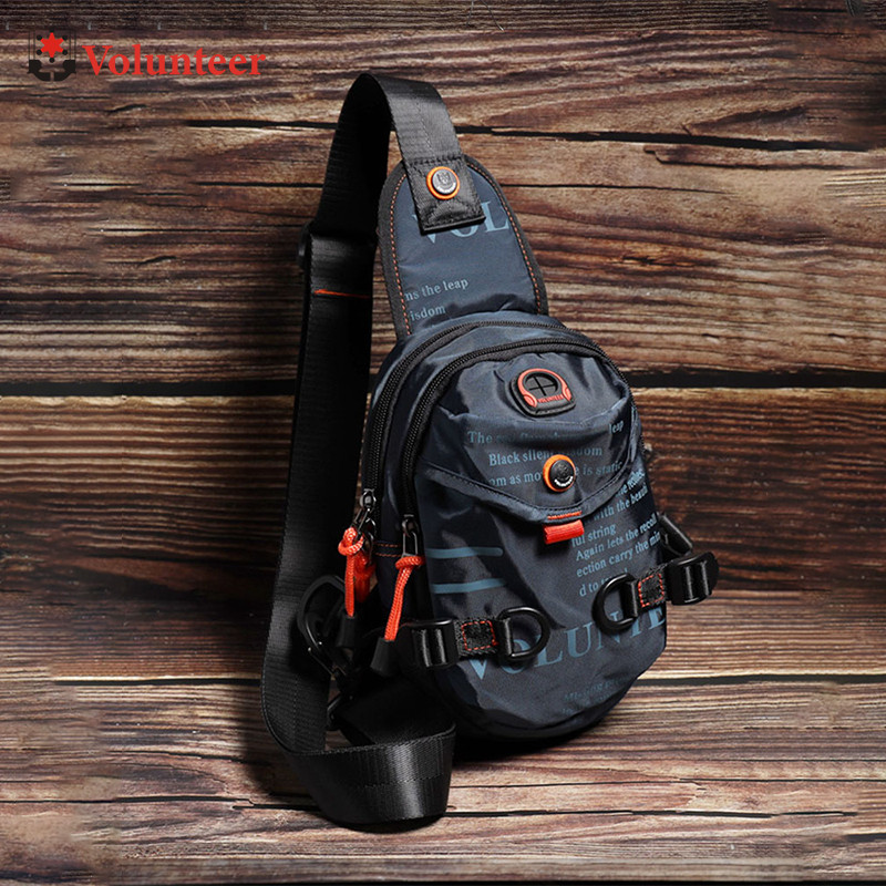 VOLUNTEER Chest Bags for Men Casual Waterproof Crossbody Bag Male Letter Print Light Weight