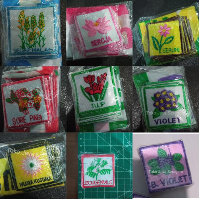 5jee- Bet 1 Set Tanda Regu Bendera Bunga Tanaman Pramuka Putri Tulip Violet Sedap Malam