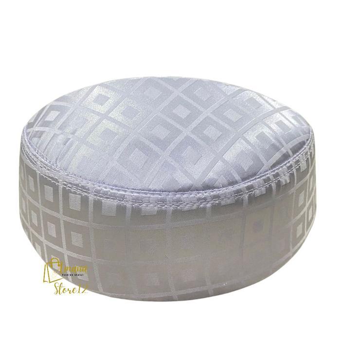 Peci Kopyah Uje Embos Sutra / Peci Kopiah Malaysia Sutra / Peci Sutra Putih / Kopeah Umroh