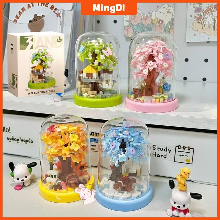 Pohon Ceri Brick Bunga Tree House DIY House Nano Block Bunga Susun Mainan Anak Perempuan