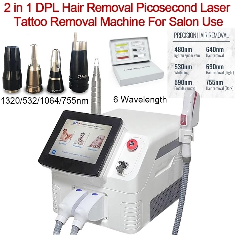 New Design 2024 2 in 1 Picolaser Q Switched Nd Yag Laser Carbon Peeling IPL OPT Hair Remov Machine