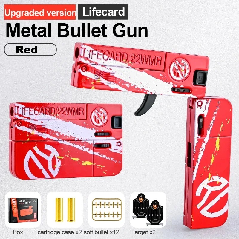 New Upgraded Lifecard Metal Folding Gun Toy For Kids Adult, Pistol Toys Gun With Soft Bullets Alloy