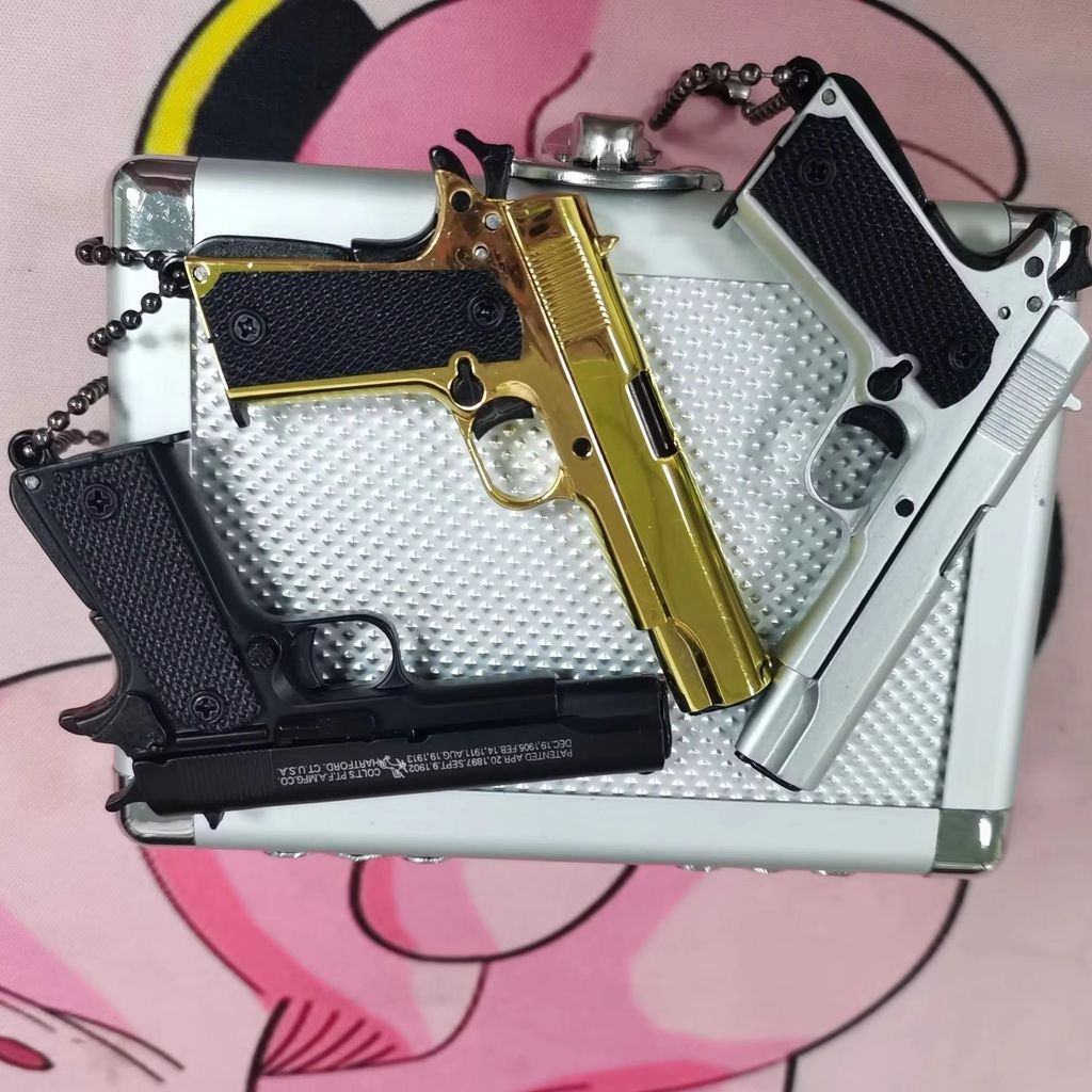 1:3 Metal Gold M1911 Colt Toy With Alloy Case Gun Model Artificial Mini Keychain Look Real