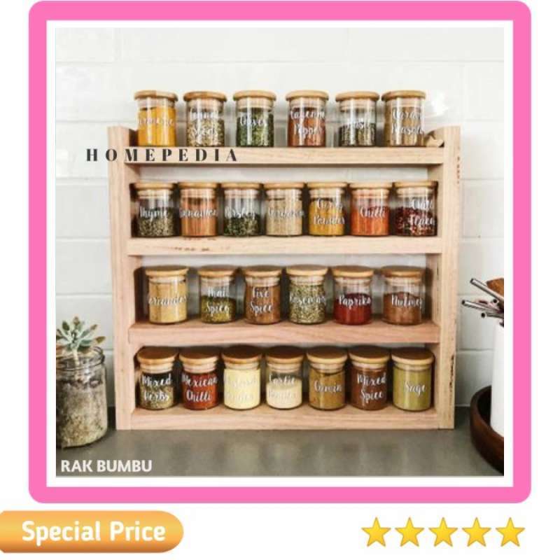 Rak Toples Kayu 4 Susun / Rak Bumbu Dapur