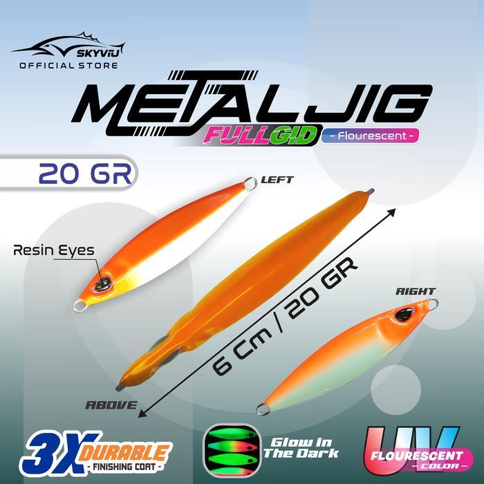 wkgw- Metal Jig Full Gid 20 Gram Skyviu Koka + Double Assist Hook Lure Malam Menyala Uv