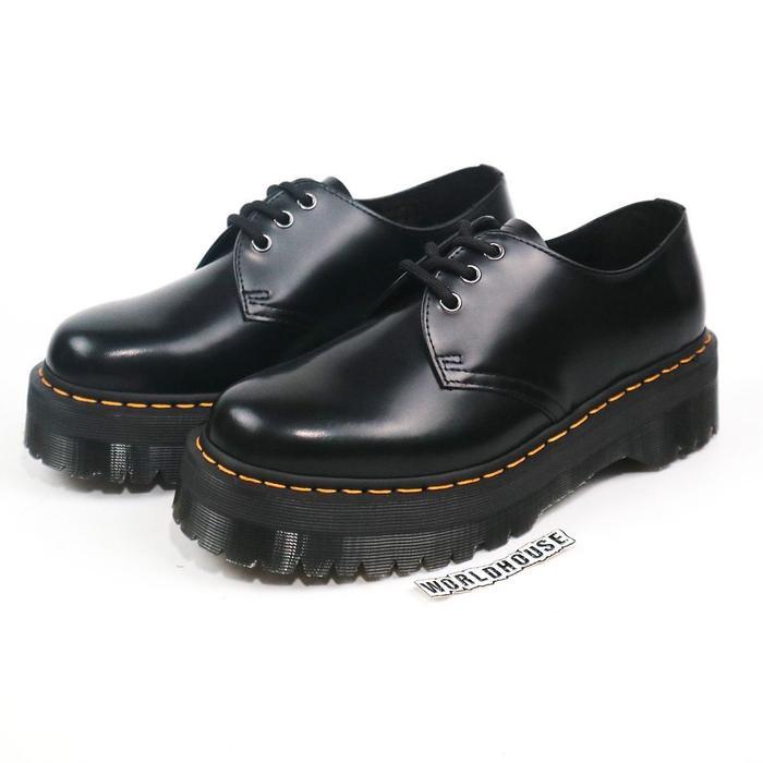 DR MARTENS 3 EYE QUAD BLACK 1461 POLISHED SMOOTH DOCMART BOOTS SHOES