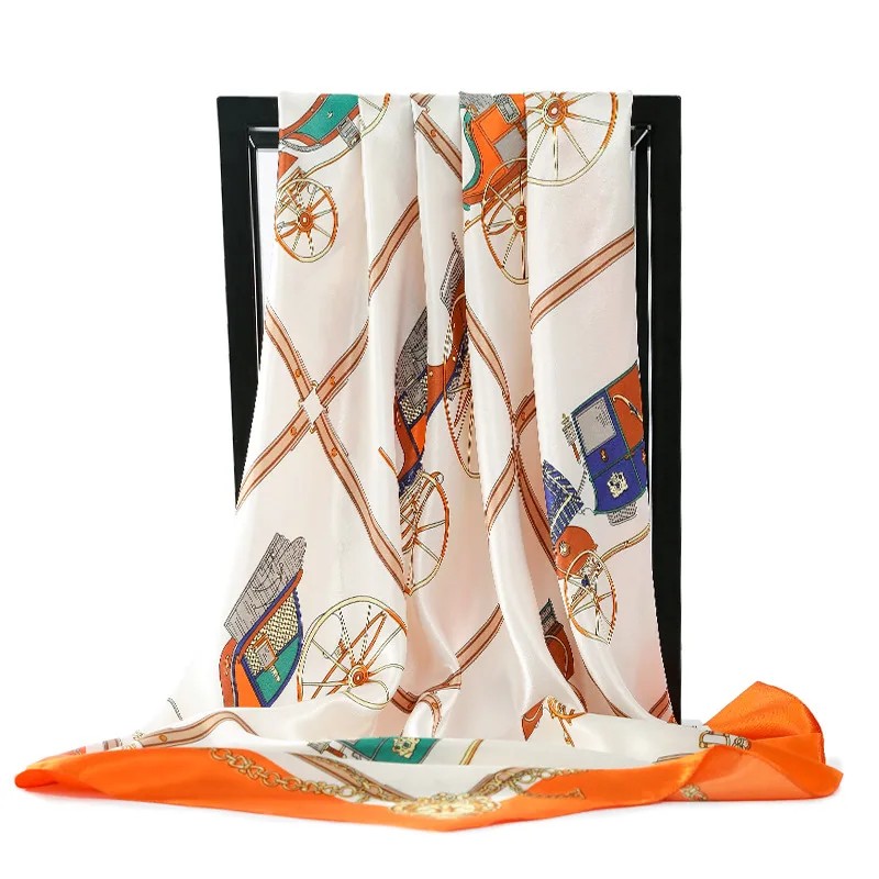 Fashionable Pumpkin Coach Large Square Scarf 90cm Women's Simulation Silk Satin Scarf Customizable