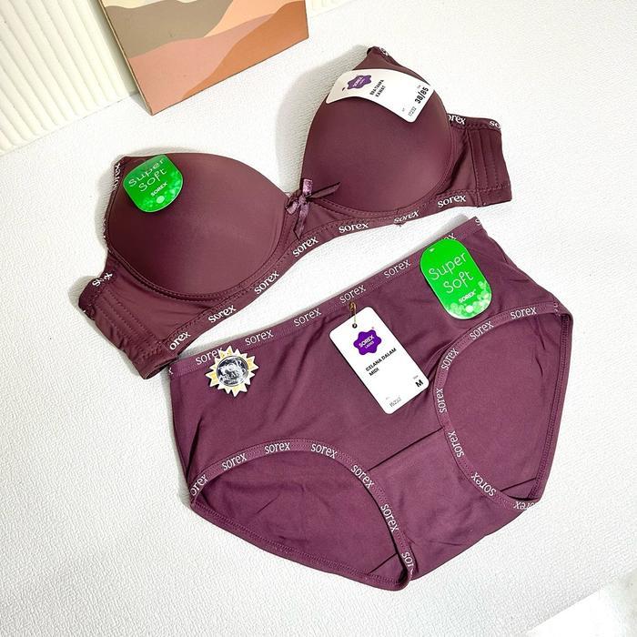 lalaVIdi- Bra Bh Set + Cd Setelan Sorex Wanita Tanpa Kawat Berbusa 34-40