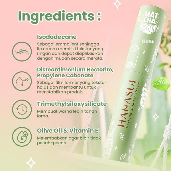 xlp5- Hanasui Mattedorable Lip Cream Matcha Latte Edition Bibir Lipstick Liquid Lipcream