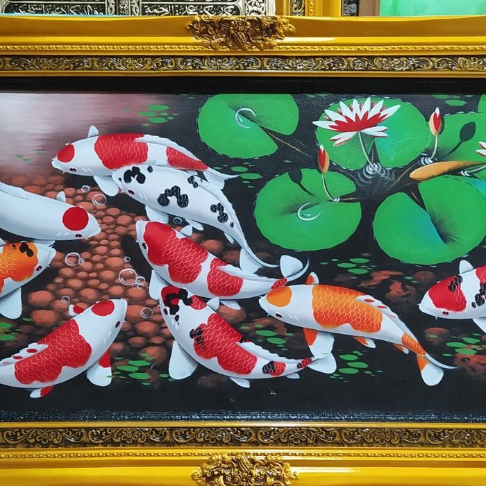 lukisan ikan koi asli kanvas