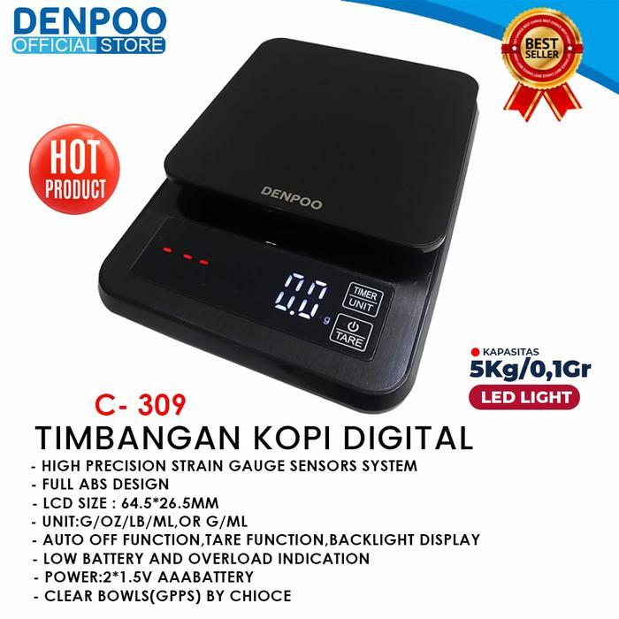 r16k- Timbangan Kopi Digital Denpoo 5Kg / 0,1Gr Timer V60 Drip Coffe Scale