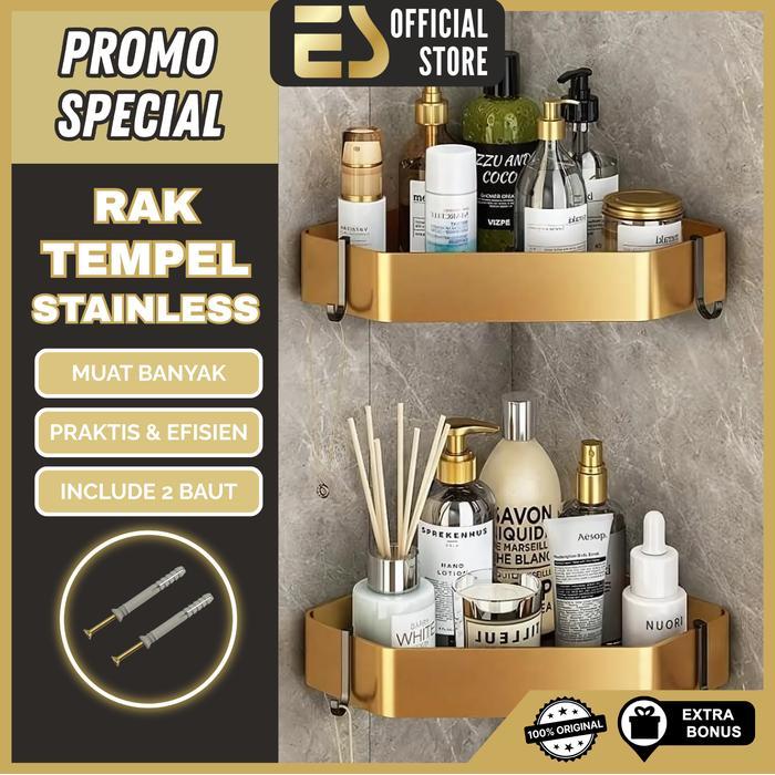 Es Rak Sudut Kamar Mandi Stainless Rak Sabun Shampoo Kamar Mandi Premium Tahan Karat Tempel Dinding