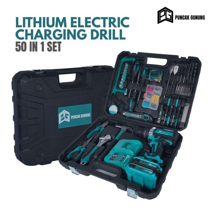 G11B2 Set Mesin Bor 2 Baterai 50PCS IN 1 Toolkit Lengkap Perkakas Cordless Dill Impact Alat Listrik