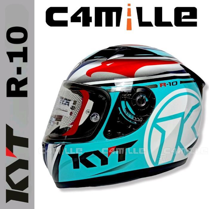 Helm Kyt R10 Flar Visor Super Fluo #1 Aqua Blue Red Fluo Full Face