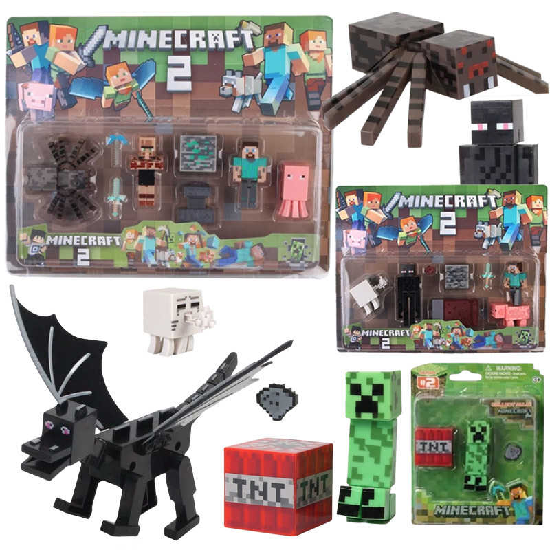 Minecraft Steve Action Figure Model Ornament Game Pixel Ender Dragon Doll Figures Kawaii Creeper