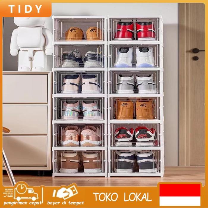 Tidy Tribe Kotak Sepatu Lipat Transparan 3 Lapis Kotak Sepatu Akrilik dan tas lemari
