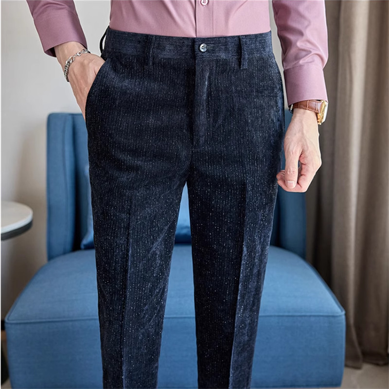 New autumn and winter men's corduroy suit pant fashion homme business social wedding ball party