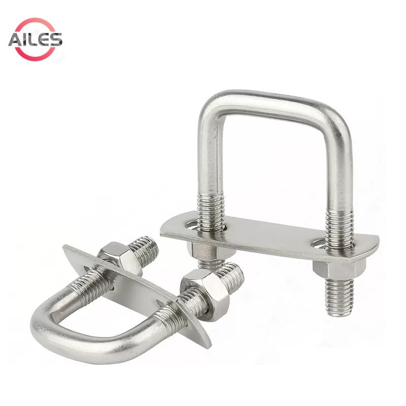 M6 M8 304 Stainless Steel Square Clamp U Bolt Right Angle U Screw U Clamp Nuts Plate Baffles U Bolt