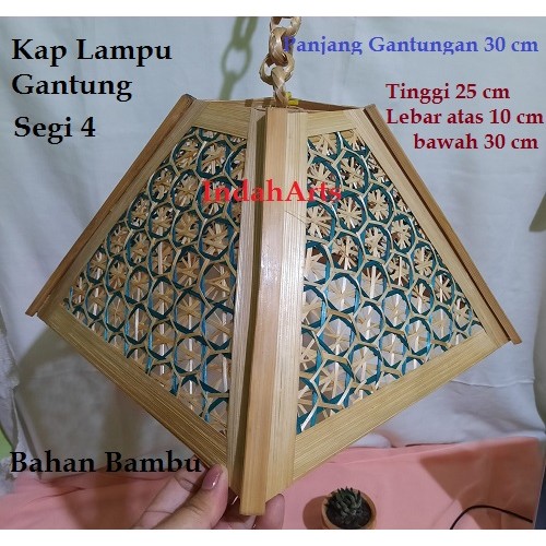 Kap Lampu Gantung Segi 4 (Kotak) dan Segi 6 (Bulat) Bahan Bambu Cocok Buat Gazebo, Ruang Tamu dan Te