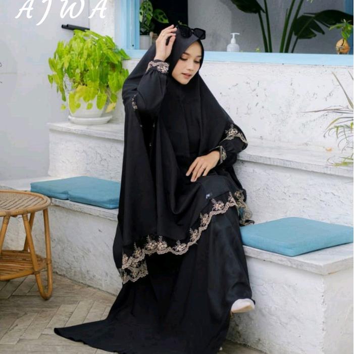 AJWA SYARI UMROH GAMIS RENDA PENGAJIAN SERAGAM UMROH GAMIS PUTIH RENDA KHIMAR SYARI JUMBO MUSLIM