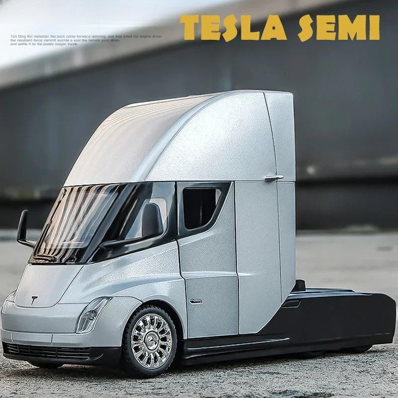1:24 Tesla Semi Truck Trailer Metal Alloy Diecast Truck Trailer Model Sound & Light Collection Car