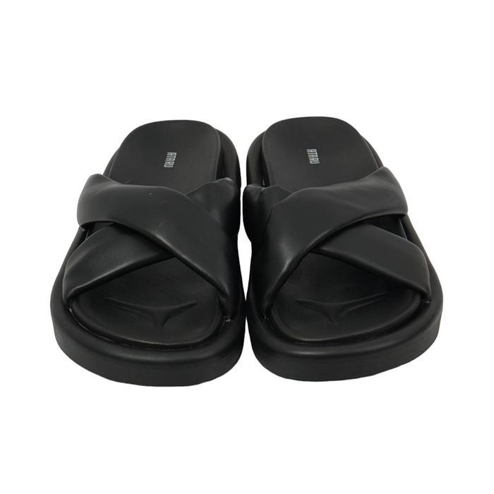 Ataru Ukuran 37 Sandal Wanita Slide Pu Cross Strap - Hitam Women Slipper Sendal Kasual Alas Kaki
