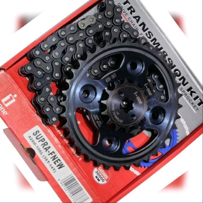 Terbagus I-One Paket Gear Set Supra Fit New 38T 428-108L Rante Sprocket Depan 14T Belakang 36T Untuk