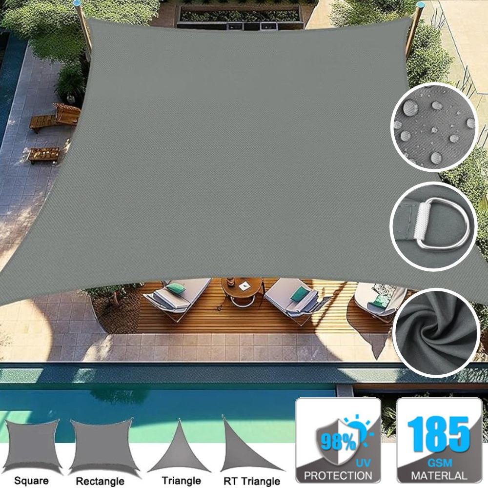 Grey Waterproof Shade Sail Sun Shade Sail for Outdoor Garden Patio Party 98% UV Block Sunscreen