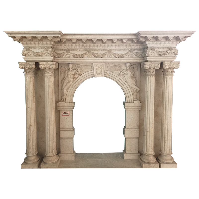 New Design Indoor Stone Fireplace Decor Custom Carved Fireplace Mantel From Natural Marble