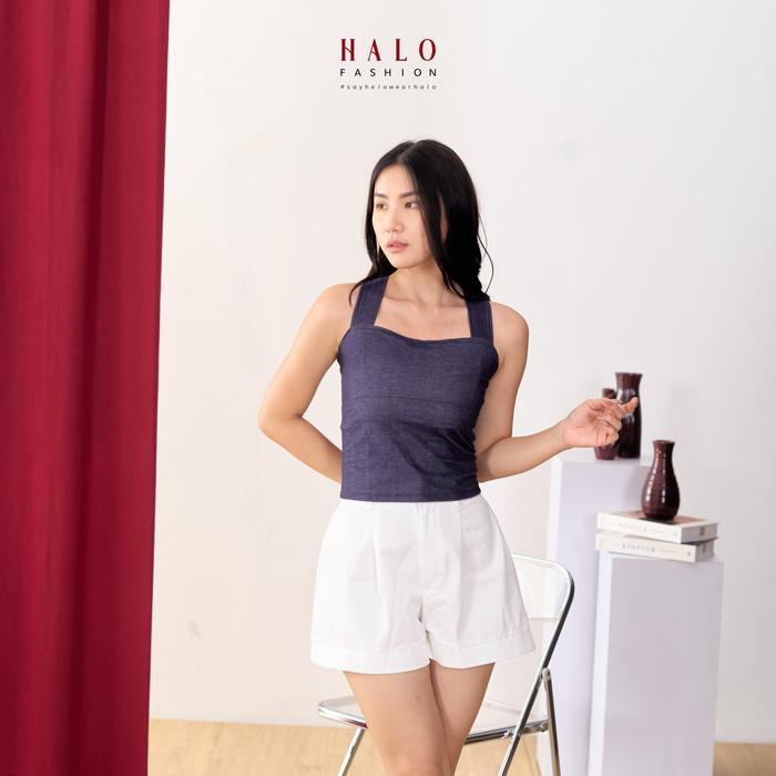 Terbaru - [HaloFashion] Olla Square Neck Crop Top Basic Seamless Tali Silang Belakang-Tank top