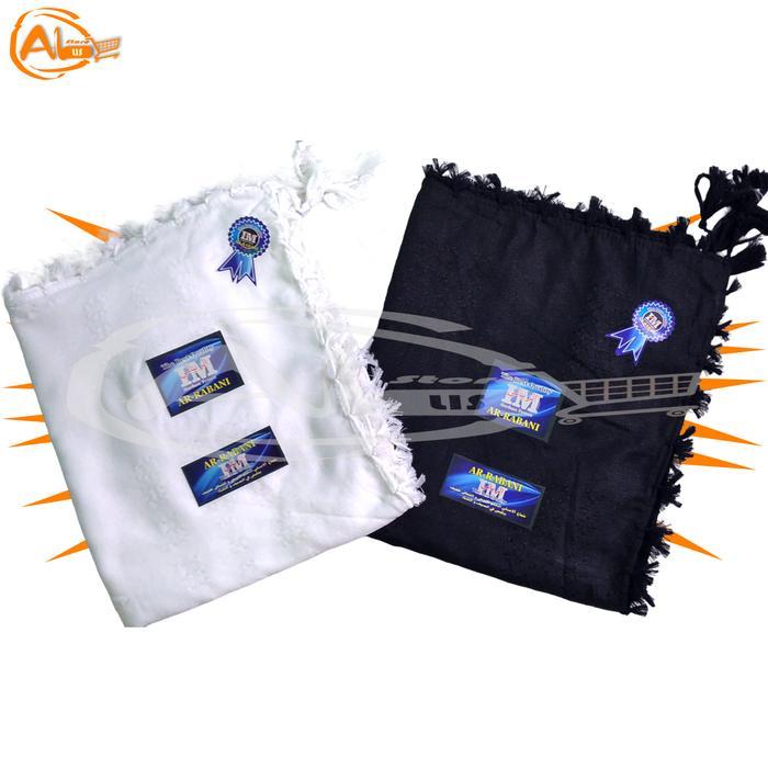 l419- Sorban Alkhas Polos Hitam Putih Surban Syal Rumbai Ronce Tactical Kualitas Premium