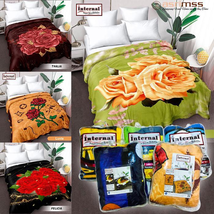 Selimut INTERNAL 160x200 Bulu Super Lembut Motif karakter Bunga Abstak Premium