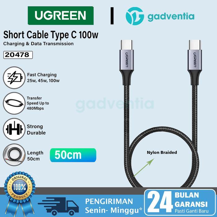 UGREEN Kabel Charger Power Bank Cable Pendek 25cm 50cm Type C / Micro Usb / C to C / C to Lightning