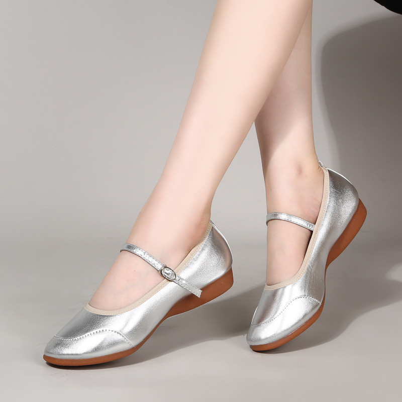 Sepatu Tari Wanita Dewasa Sol Lembut Hak Rendah Sepatu Tari Luar Ruang Warna Perak untuk Pertunjukan