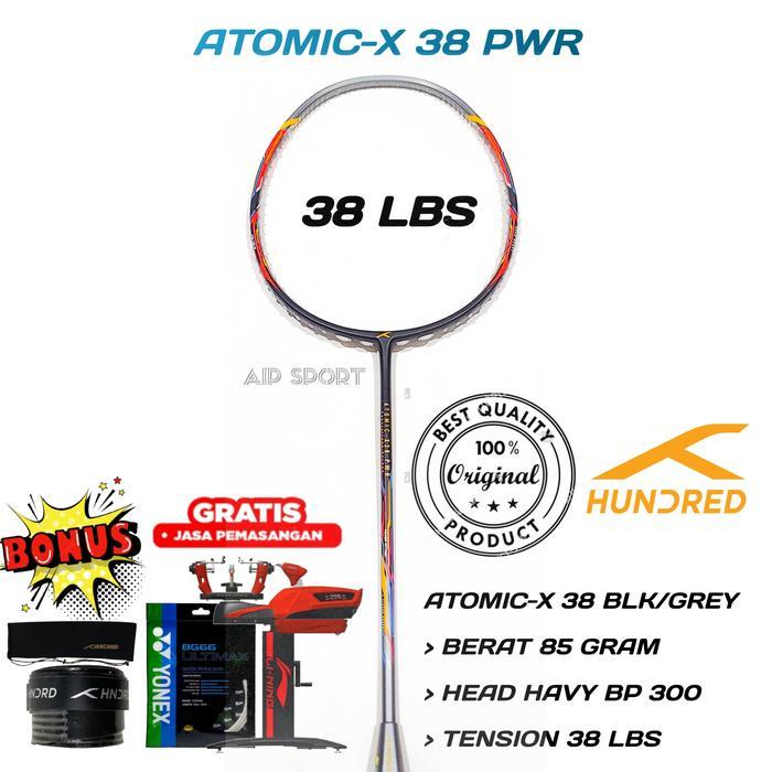 BERKUALITAS Raket Badminton Hundred Atomic-X 38 Original
