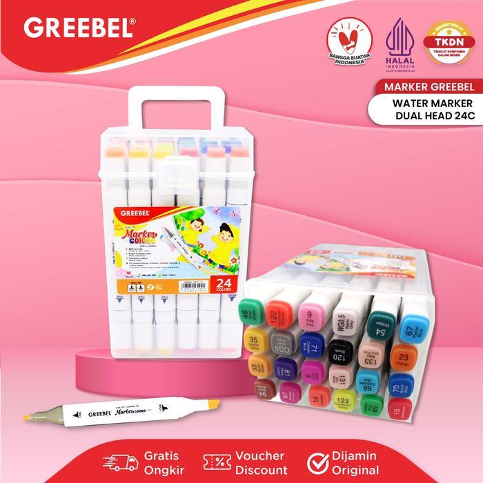 Greebel Spidol Warna Warni 1 Set / Spidol Water Marker Dual Head (24 Warna) / Spidol Warna / Sketch