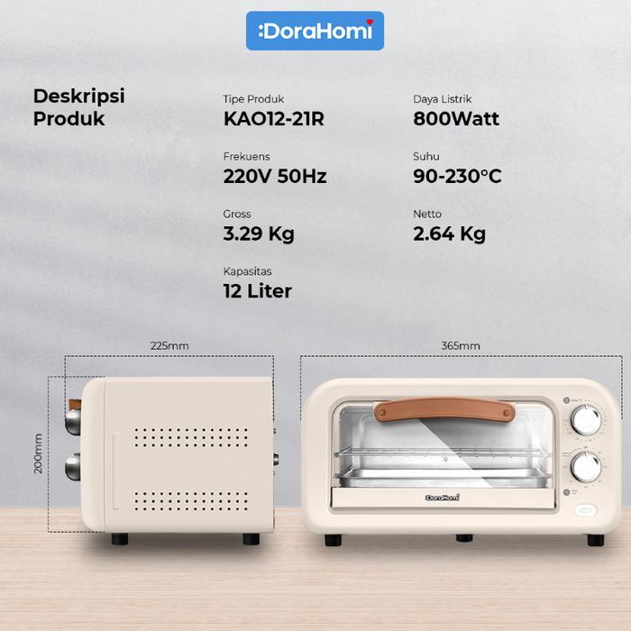 BraHim- (Cod) Dorahomi Oven Listrik Low Watt Electric Alat Pemanggang 12 Liter 800 Watt Pemanas