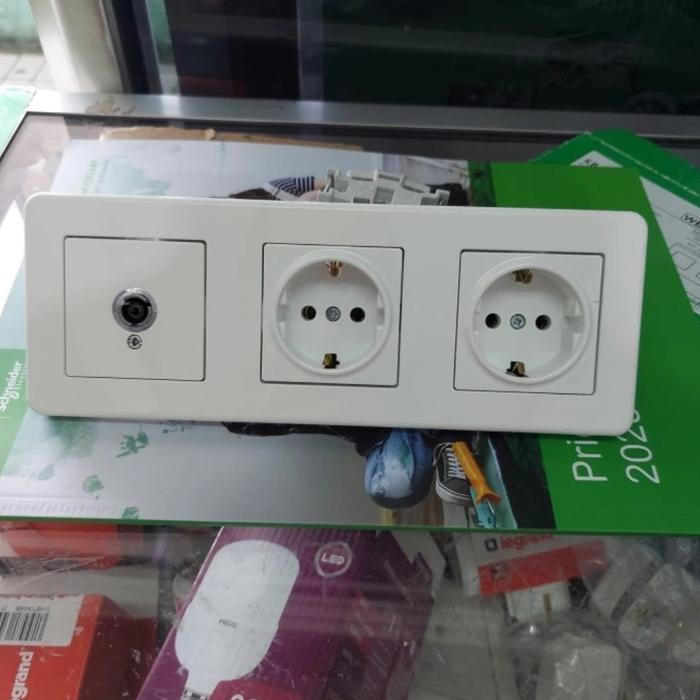 Leona Stop kontak 2 gang + Outlet TV Schneider