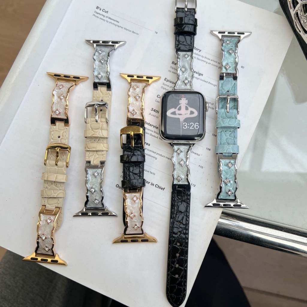 Tali Jam Tangan Kulit Buaya Motif Bintang - Untuk Apple Watch iWatch 11 987654 Ultra/SE - Bahan Kuli