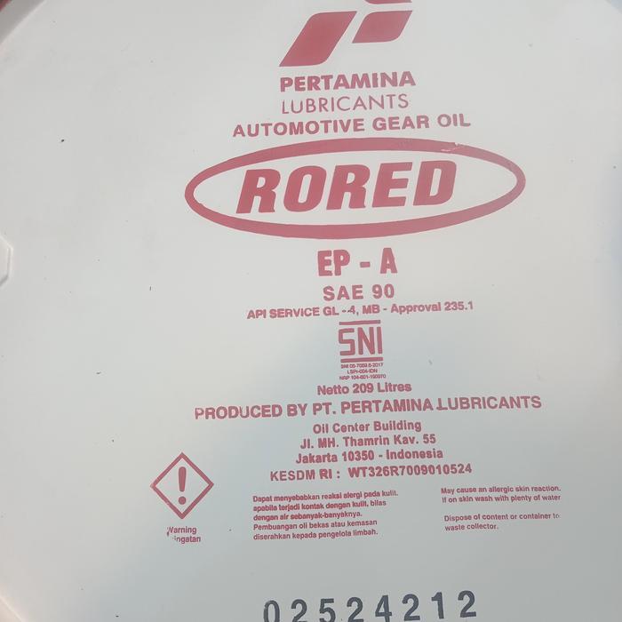 Pertamina Rored EP-A SAE 90 Pelumas Gardan & Transmisi SAE 90 API GL-4 MB 235.1 GL4 SNI 209L