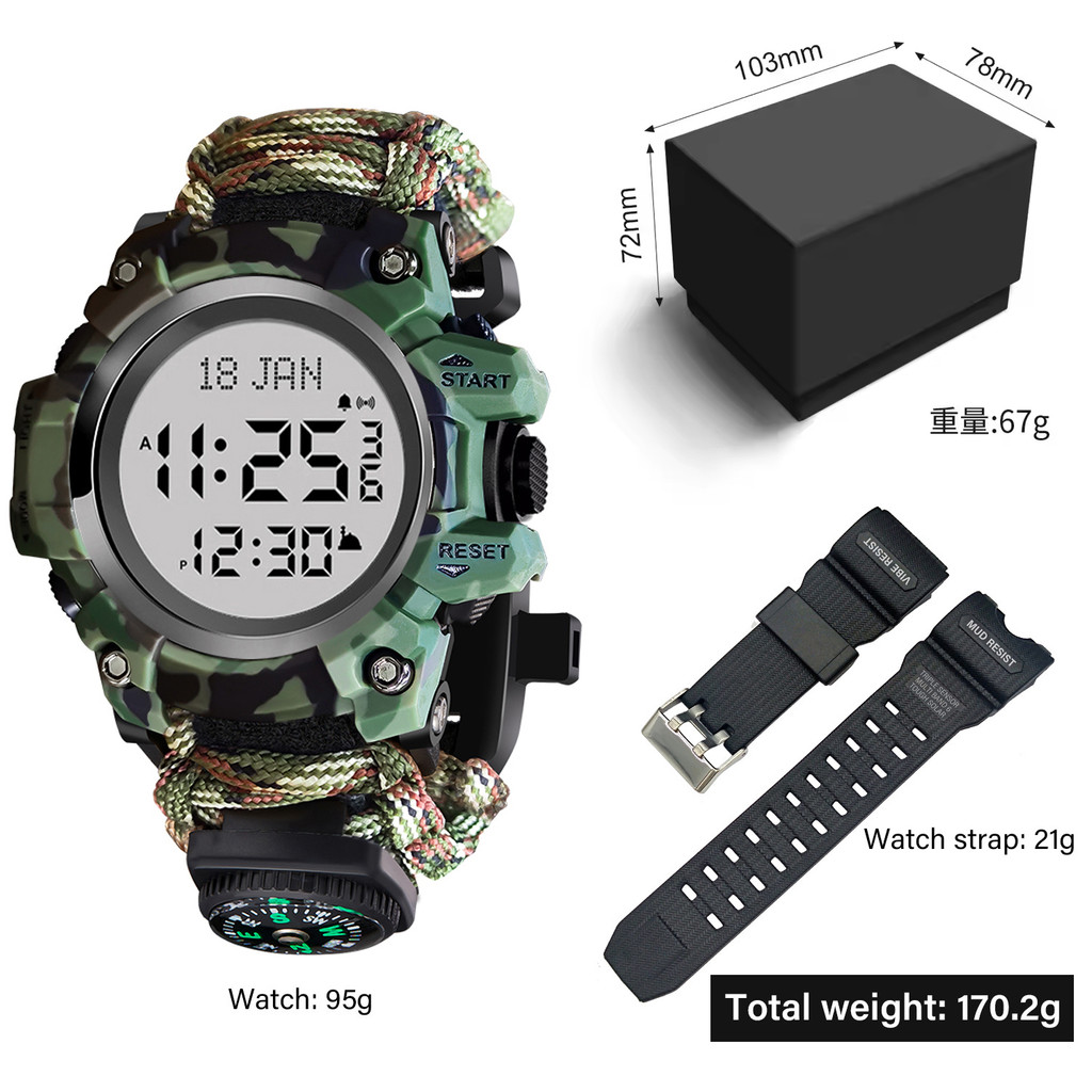 Islamic Prayer Watch Men Azan Watch Compass Multifunctional Digital Wristwatch Luminous Waterproof