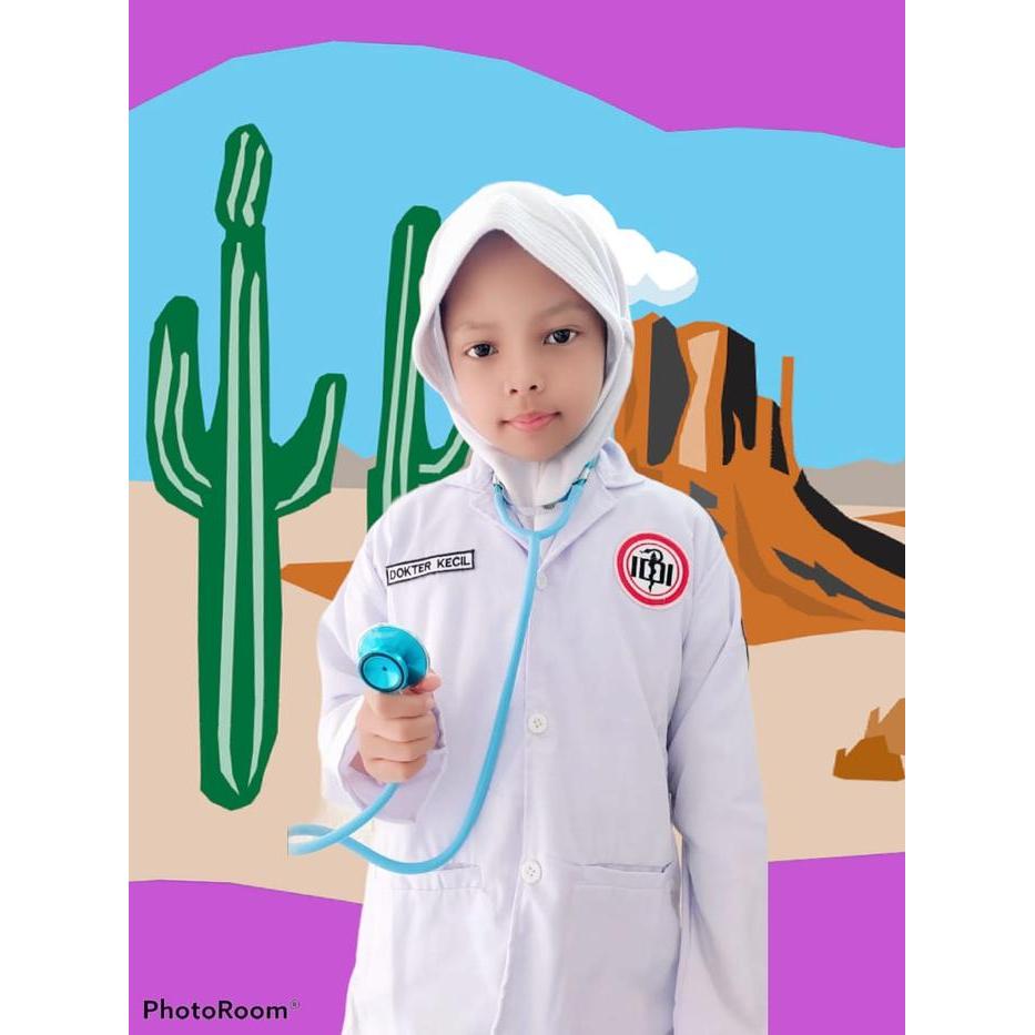 Jas Dokter Anak Perempuan Komplit Logo Idi,Stetoskop Baju Dokter Anak Perempuan Kostum Dokter Anak