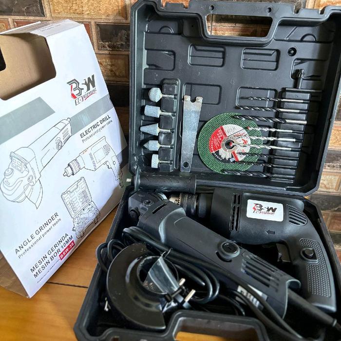 B-W Tools Paket Lengkap Gerinda dan Bor Elektrik dengan Aksesori Komplit Mesin Gergaji dan Mesin Bor